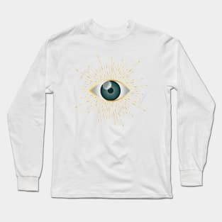 Teal Green Evil Eye Gold Eyelashes Sun Moon Star Nazar Mati Talisman Long Sleeve T-Shirt